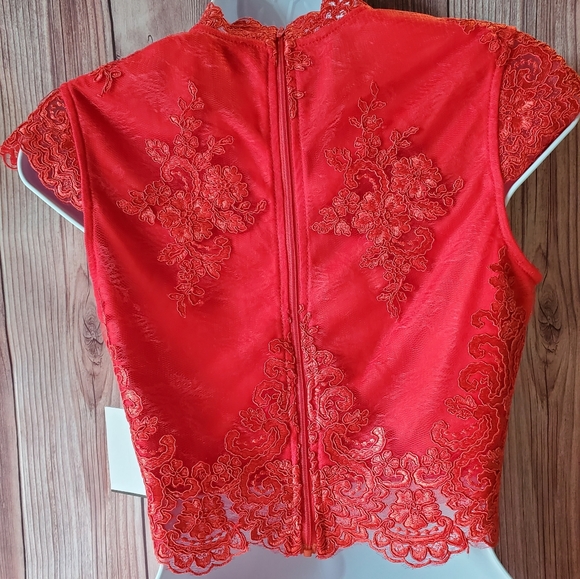A.Drea 2 Piece Dress A-Line Floral Lace Red Size M - Picture 3 of 15